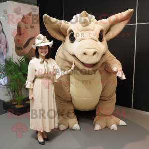 Beige Triceratops mascotte...