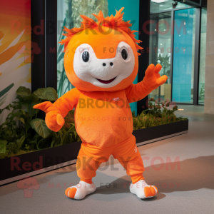 Orange Axolotls mascot costume character dressed with a Running Shorts and Mittens
