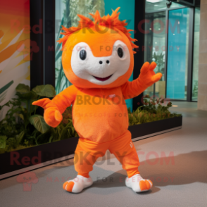 Orange Axolotls mascot costume character dressed with a Running Shorts and Mittens