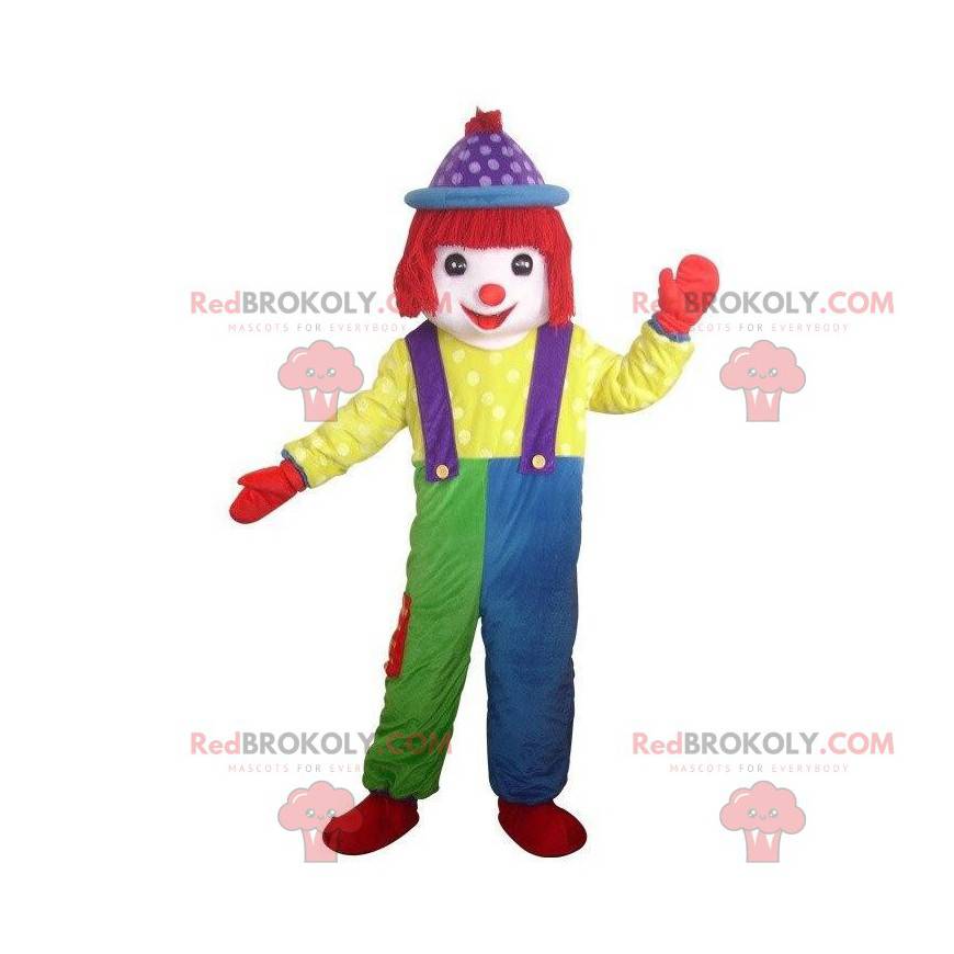 Mascotte de clown multicolore, costume de spectacles -