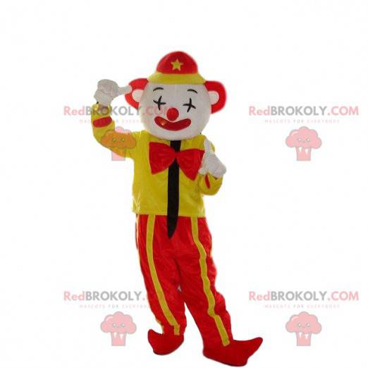 Mascota payaso amarillo y rojo, mascota de circo -