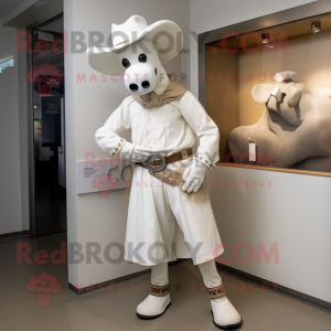 White Cowboy mascot costume character dressed with a Culottes and Ties