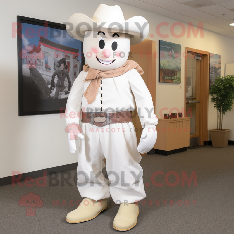 White Cowboy mascot costume character dressed with a Culottes and Ties