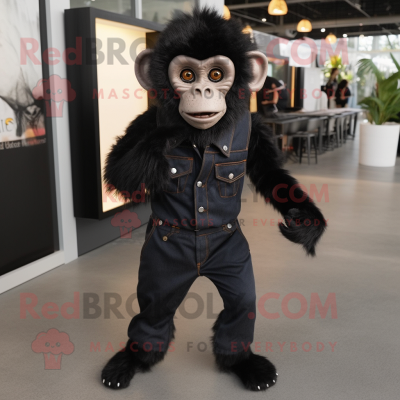 Black Capuchin Monkey mascot costume character dressed with a Jeans and Shoe clips