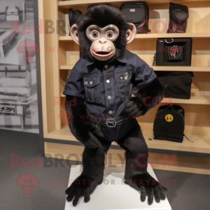 Black Capuchin Monkey mascot costume character dressed with a Jeans and Shoe clips