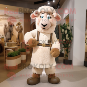 Beige Sheep mascot costume character dressed with a Sheath Dress and Headbands