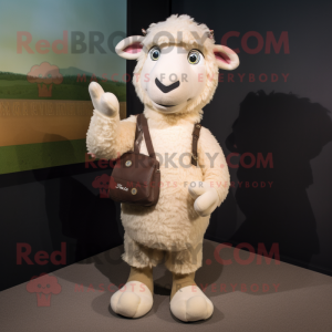 Beige Sheep mascot costume character dressed with a Sheath Dress and Headbands