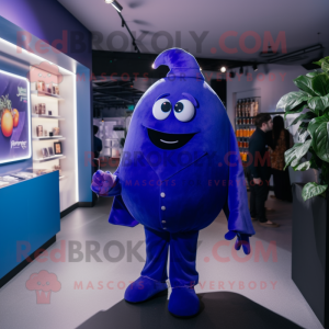Blue Eggplant mascot costume character dressed with a Suit and Cufflinks