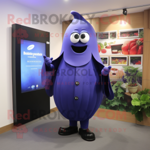 Blue Eggplant mascot costume character dressed with a Suit and Cufflinks