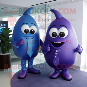 Blue Eggplant mascot costume character dressed with a Suit and Cufflinks