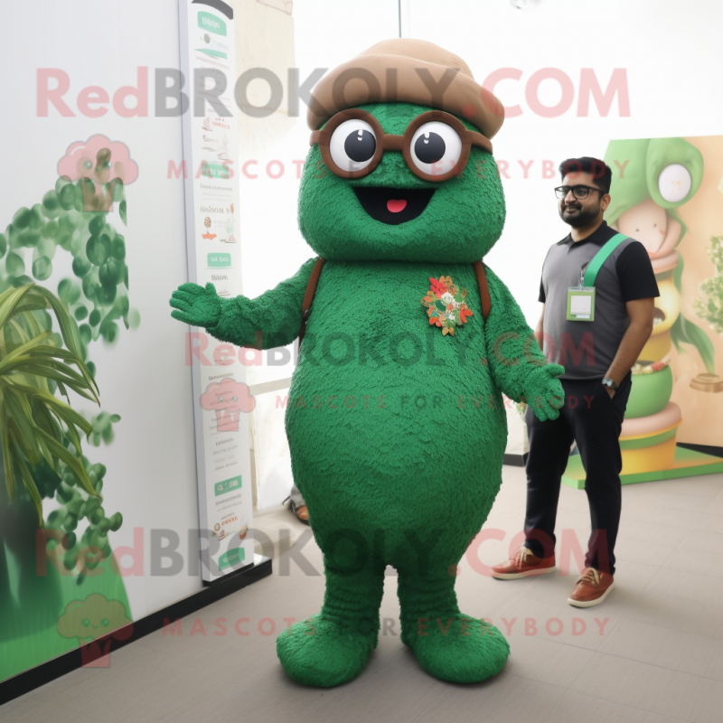 Forest Green Biryani mascot costume character dressed with a Romper and Eyeglasses Forest Green Biryani mascot costume character dressed with a Romper and Eyeglasses