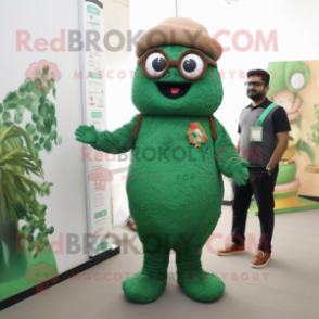Forest Green Biryani mascot costume character dressed with a Romper and Eyeglasses
