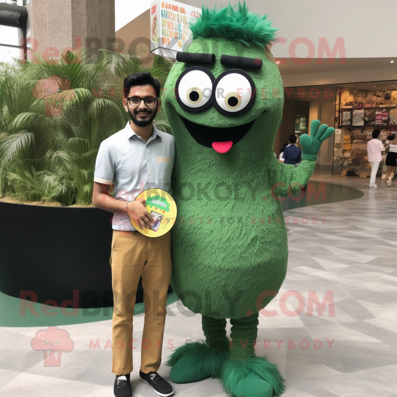 Forest Green Biryani mascot costume character dressed with a Romper and Eyeglasses Forest Green Biryani mascot costume character dressed with a Romper and Eyeglasses