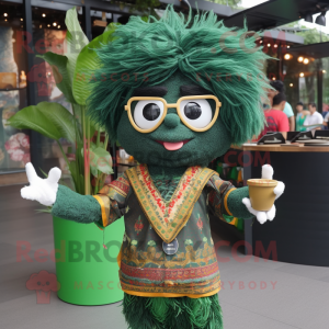 Forest Green Biryani mascot costume character dressed with a Romper and Eyeglasses