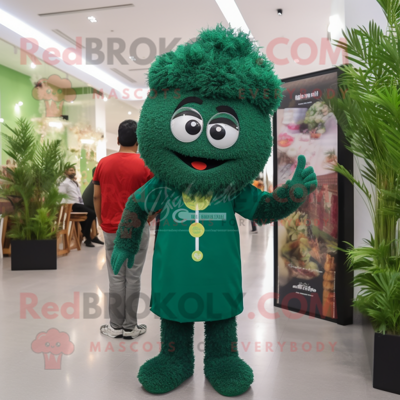 Forest Green Biryani mascot costume character dressed with a Romper and Eyeglasses