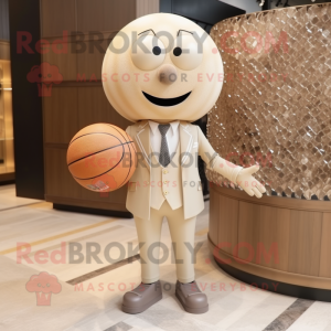 Beige Basketball Ball mascot costume character dressed with a Suit and Necklaces