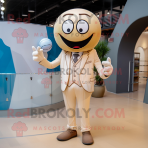Beige Basketball Ball mascot costume character dressed with a Suit and Necklaces