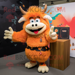 Peach Yak mascot costume character dressed with a Rash Guard and Earrings