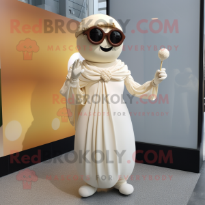 Cream Moussaka mascot costume character dressed with a Ball Gown and Sunglasses