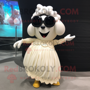 Cream Moussaka mascot costume character dressed with a Ball Gown and Sunglasses