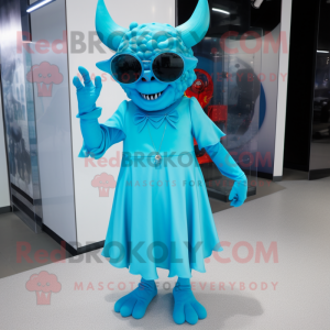 Cyan Devil maskot kostume...