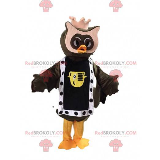 Mascotte de hibou avec une couronne, costume de roi -