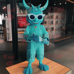 Cyan Devil maskot kostume...