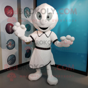 White Juggle mascot costume character dressed with a Blouse and Wraps
