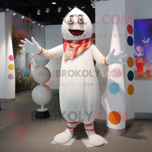 White Juggle mascot costume character dressed with a Blouse and Wraps