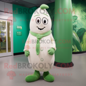 White Green Bean mascot costume character dressed with a Coat and Anklets