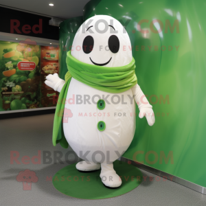 White Green Bean mascot costume character dressed with a Coat and Anklets