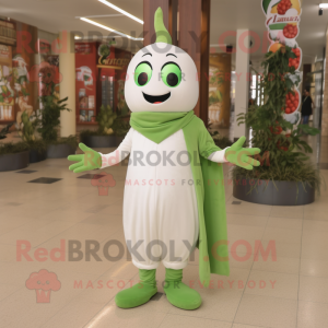 White Green Bean mascot costume character dressed with a Coat and Anklets