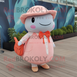 Peach Whale mascot costume character dressed with a Skirt and Pocket squares