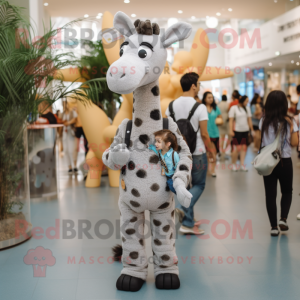 Silver Giraffe mascot costume character dressed with a Chinos and Hair clips