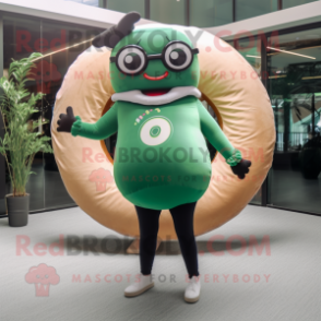Forest Green Donut mascot costume character dressed with a Yoga Pants and Eyeglasses