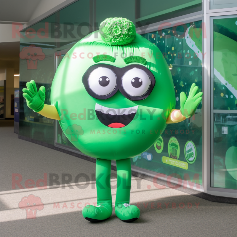 Forest Green Donut mascot costume character dressed with a Yoga Pants and Eyeglasses Forest Green Donut mascot costume character dressed with a Yoga Pants and Eyeglasses