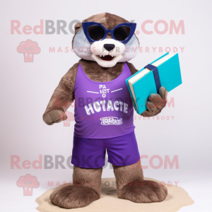 Purple Otter maskot kostym...