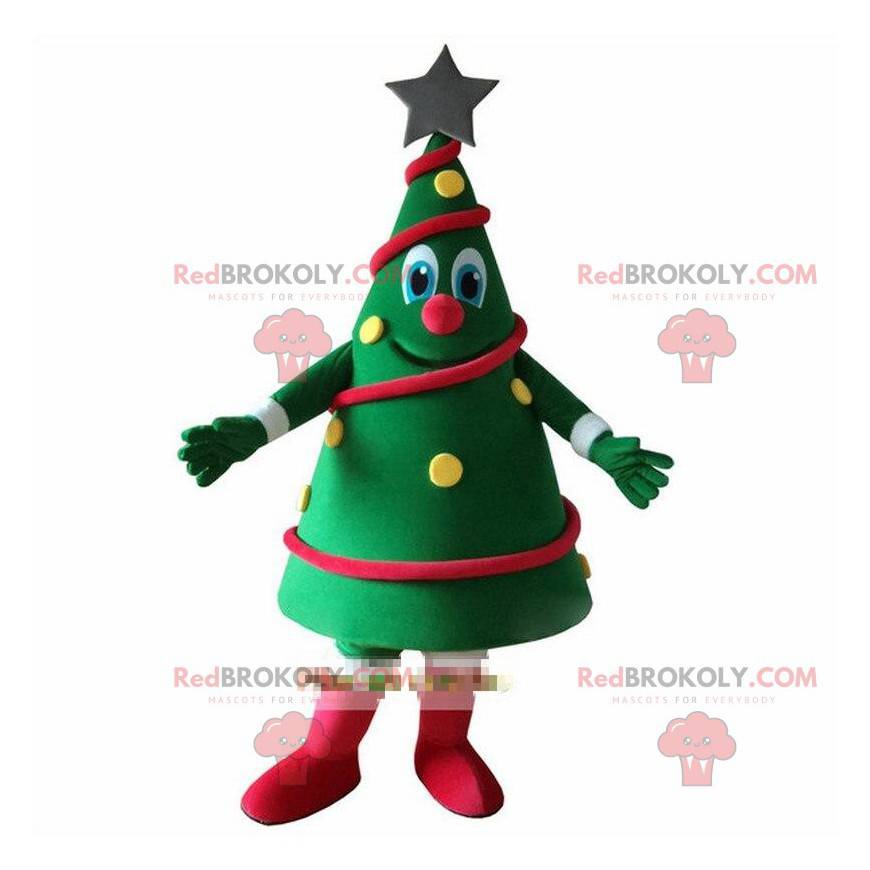 Maskot zdobený zelený vánoční stromeček, kostým vánoční