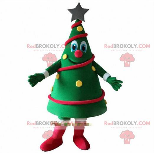 Mascote decorado com árvore de Natal verde, fantasia de árvore