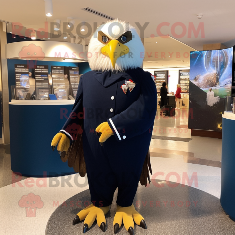 Navy Bald Eagle mascot costume character dressed with a Evening Gown and Coin purses Navy Bald Eagle mascot costume character dressed with a Evening Gown and Coin purses