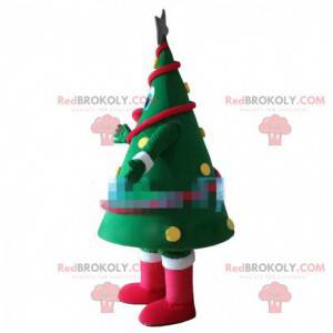 Mascotte versierde groene kerstboom, kerstboom kostuum -