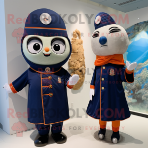Navy Mandarin mascot costume character dressed with a Playsuit and Cummerbunds