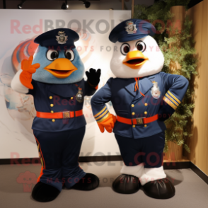 Navy Mandarin mascot costume character dressed with a Playsuit and Cummerbunds