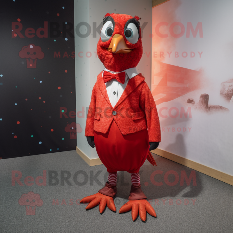 Red Quail mascot costume character dressed with a Trousers and Bow ties