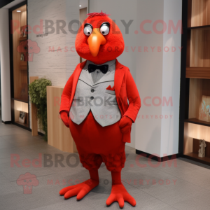 Red Quail mascot costume character dressed with a Trousers and Bow ties