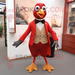 Red Quail mascot costume character dressed with a Trousers and Bow ties