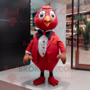 Red Quail mascot costume character dressed with a Trousers and Bow ties