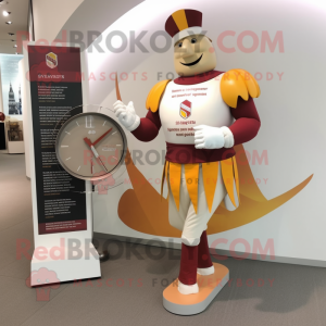 Beige Swiss Guard mascot costume character dressed with a Yoga Pants and Bracelet watches