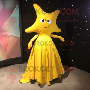 Yellow Starfish mascot costume character dressed with a Evening Gown and Cummerbunds