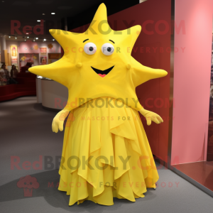 Yellow Starfish mascot costume character dressed with a Evening Gown and Cummerbunds